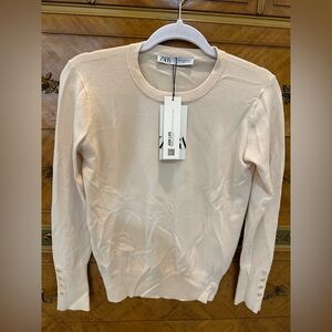 NWT Zara Cream Sweater with Gold Button Sz M